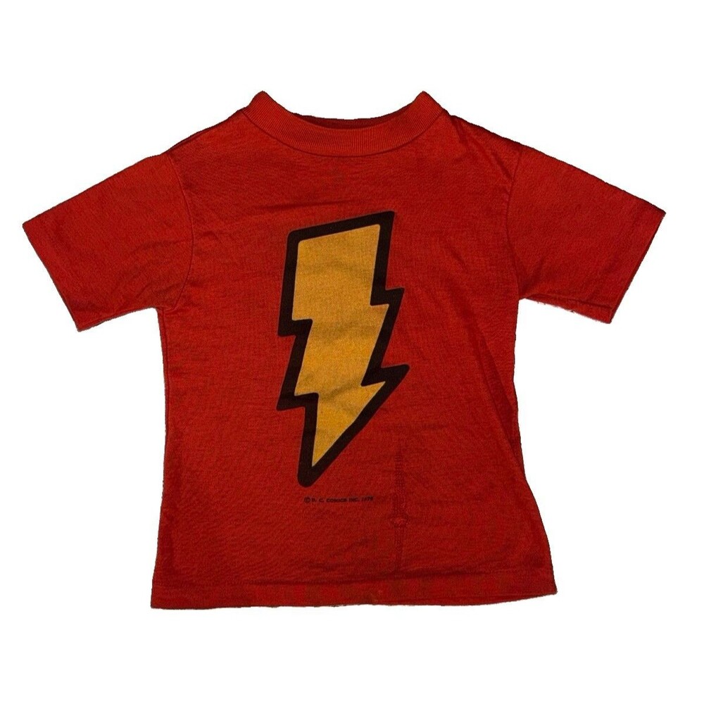Vintage 1976 Shazam Captain Marvel T Shirt Kids DC Comics Lightning Bolt 70s
